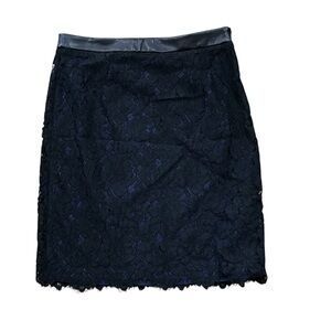 Brixon Ivy Black Lace Skirt Blue Lining Faux Leather Waistband Sz Medium *FLAW*
